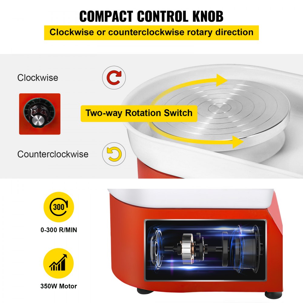 AMITOOLS Pottery Wheel 25cm Pottery Forming Machine 350W Electric Pottery Wheel DIY Clay Tool with Tray for Ceramic Work Ceramics Clay (25cm)