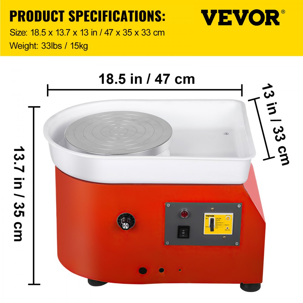 AMITOOLS Pottery Wheel 25cm Pottery Forming Machine 350W Electric Pottery Wheel DIY Clay Tool with Tray for Ceramic Work Ceramics Clay (25cm)