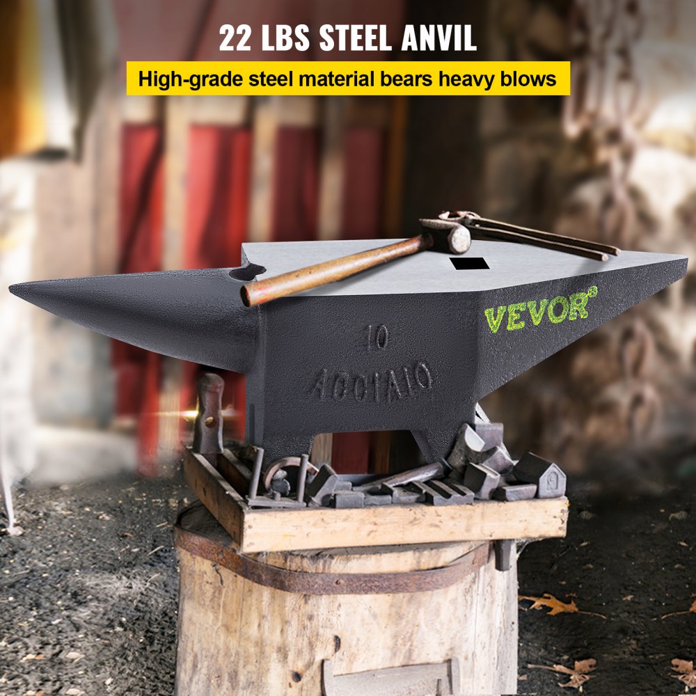 AMITOOLS Cast Steel Anvil, 22 Lbs(10kg) Single Horn Anvil with Large Countertop and Stable Base, High Hardness Rugged Round Horn Anvil Blacksmith, for Bending, Shaping