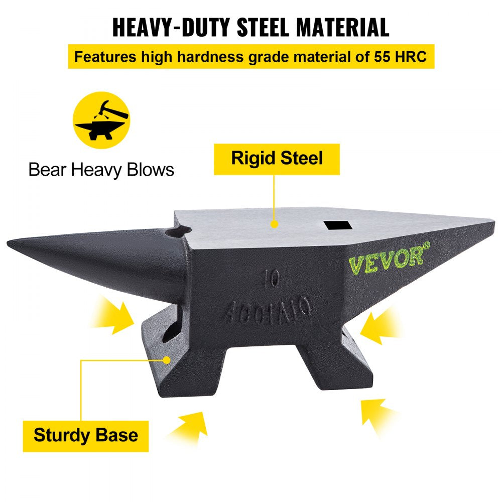 AMITOOLS Cast Steel Anvil, 22 Lbs(10kg) Single Horn Anvil with Large Countertop and Stable Base, High Hardness Rugged Round Horn Anvil Blacksmith, for Bending, Shaping