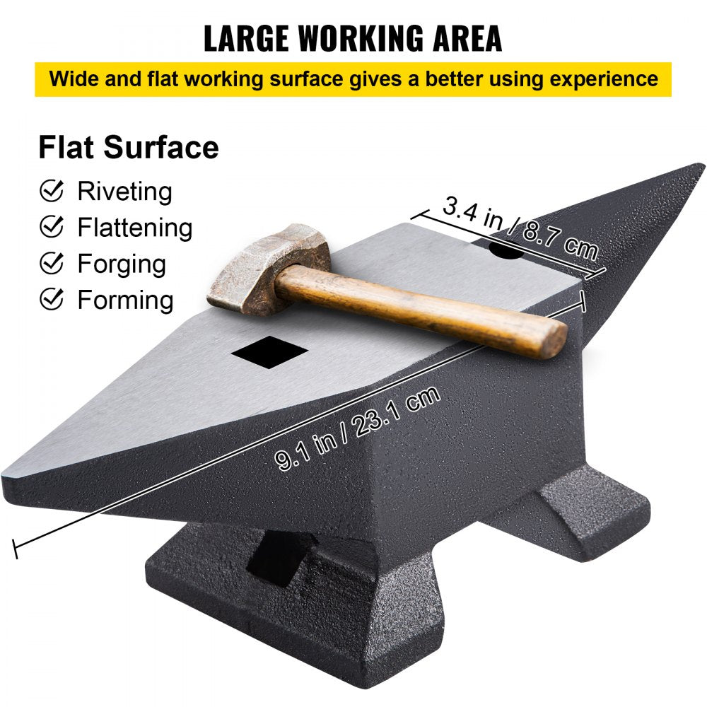 AMITOOLS Cast Steel Anvil, 22 Lbs(10kg) Single Horn Anvil with Large Countertop and Stable Base, High Hardness Rugged Round Horn Anvil Blacksmith, for Bending, Shaping