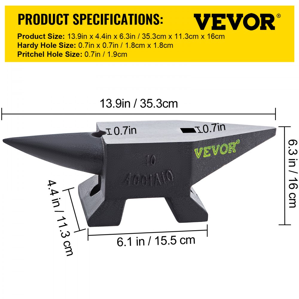 AMITOOLS Cast Steel Anvil, 22 Lbs(10kg) Single Horn Anvil with Large Countertop and Stable Base, High Hardness Rugged Round Horn Anvil Blacksmith, for Bending, Shaping