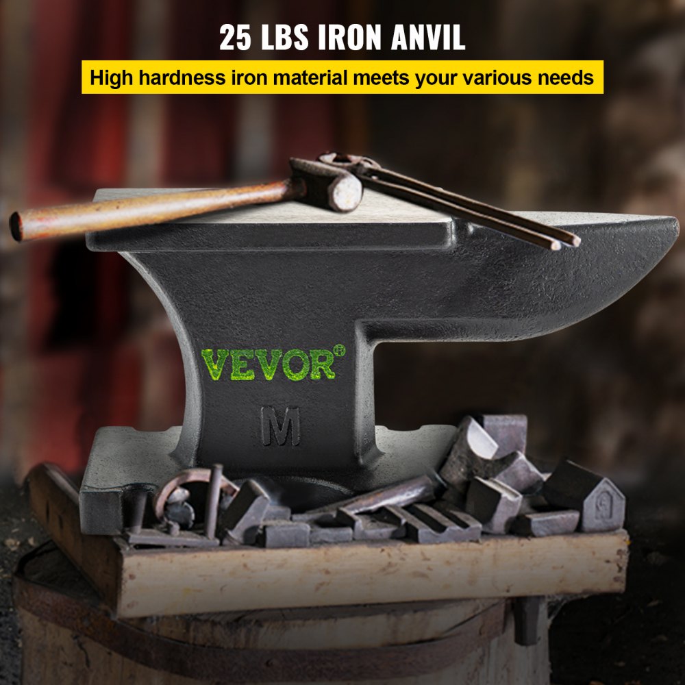 AMITOOLS Cast Iron Anvil, 25 Lbs(11kg) Single Horn Anvil with 6.8 x 3.5 inch Countertop and Stable Base, High Hardness Rugged Round Horn Anvil Blacksmith, for Bending, Shaping