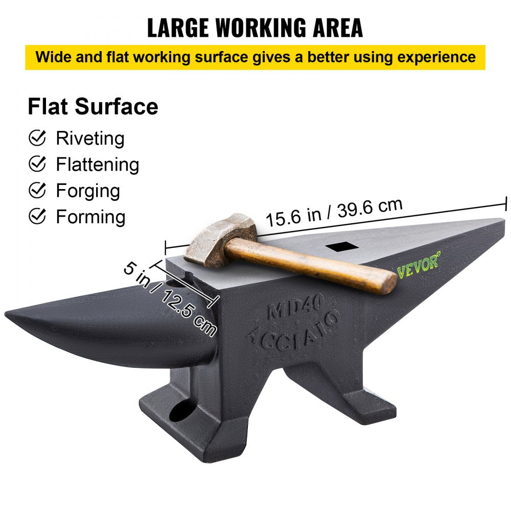 AMITOOLS Cast Iron Anvil, 88 Lbs(40kg) Single Horn Anvil with Large Countertop and Stable Base, High Hardness Rugged Round Horn Anvil Blacksmith, for Bending, Shaping