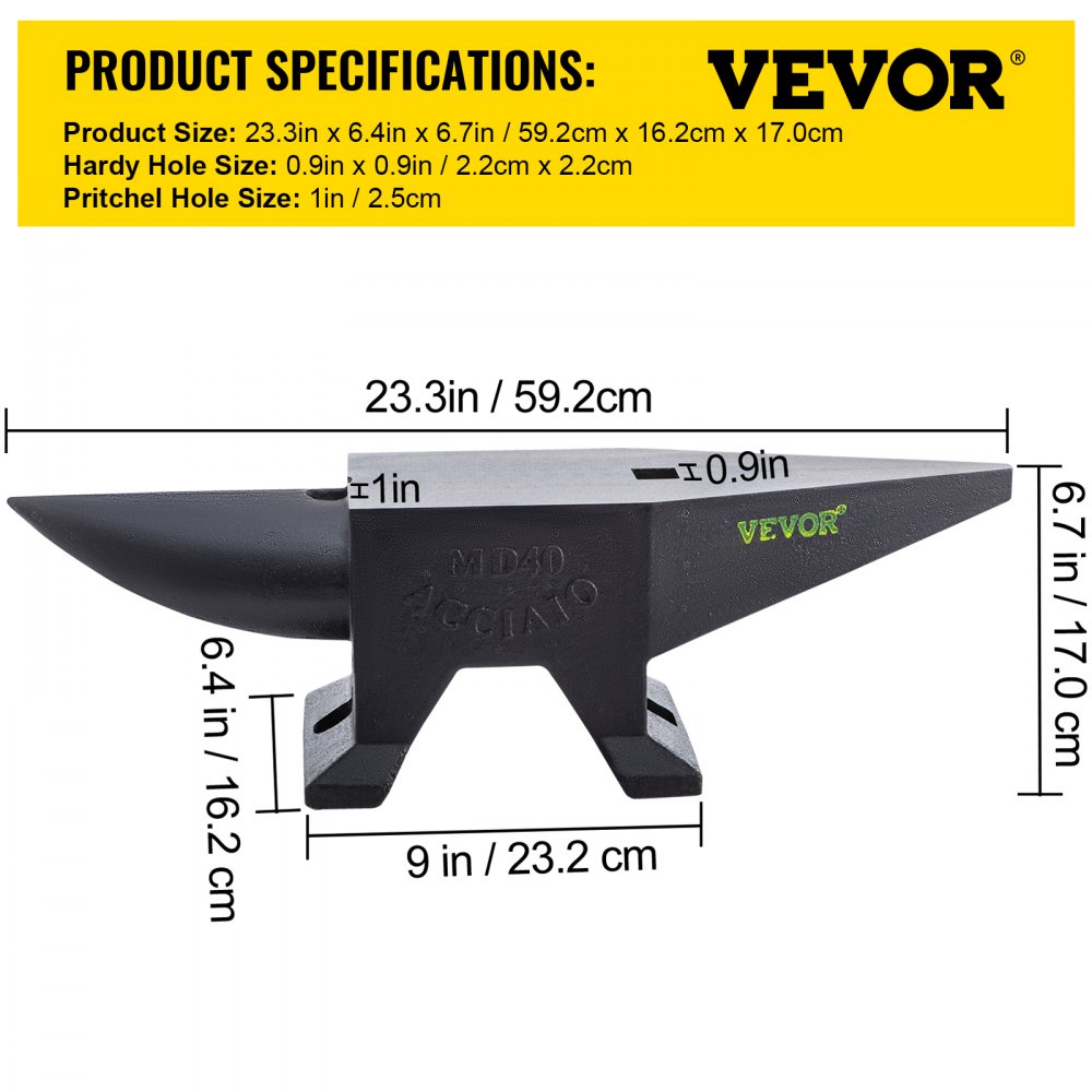 AMITOOLS Cast Iron Anvil, 88 Lbs(40kg) Single Horn Anvil with Large Countertop and Stable Base, High Hardness Rugged Round Horn Anvil Blacksmith, for Bending, Shaping