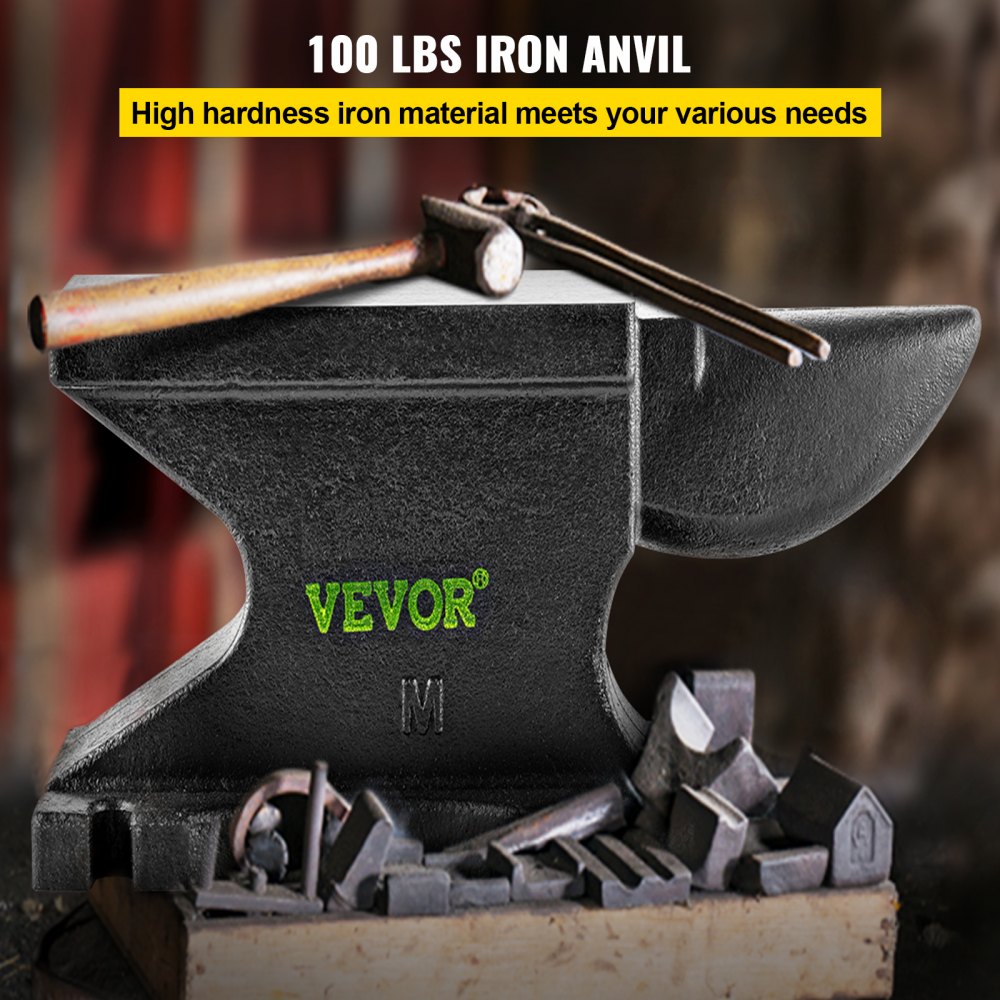 AMITOOLS Cast Iron Anvil, 100 Lbs(45kg) Single Horn Anvil with 10.4 x 5 in Countertop and Stable Base, High Hardness Rugged Round Horn Anvil Blacksmith, for Bending, Shaping, Twisting