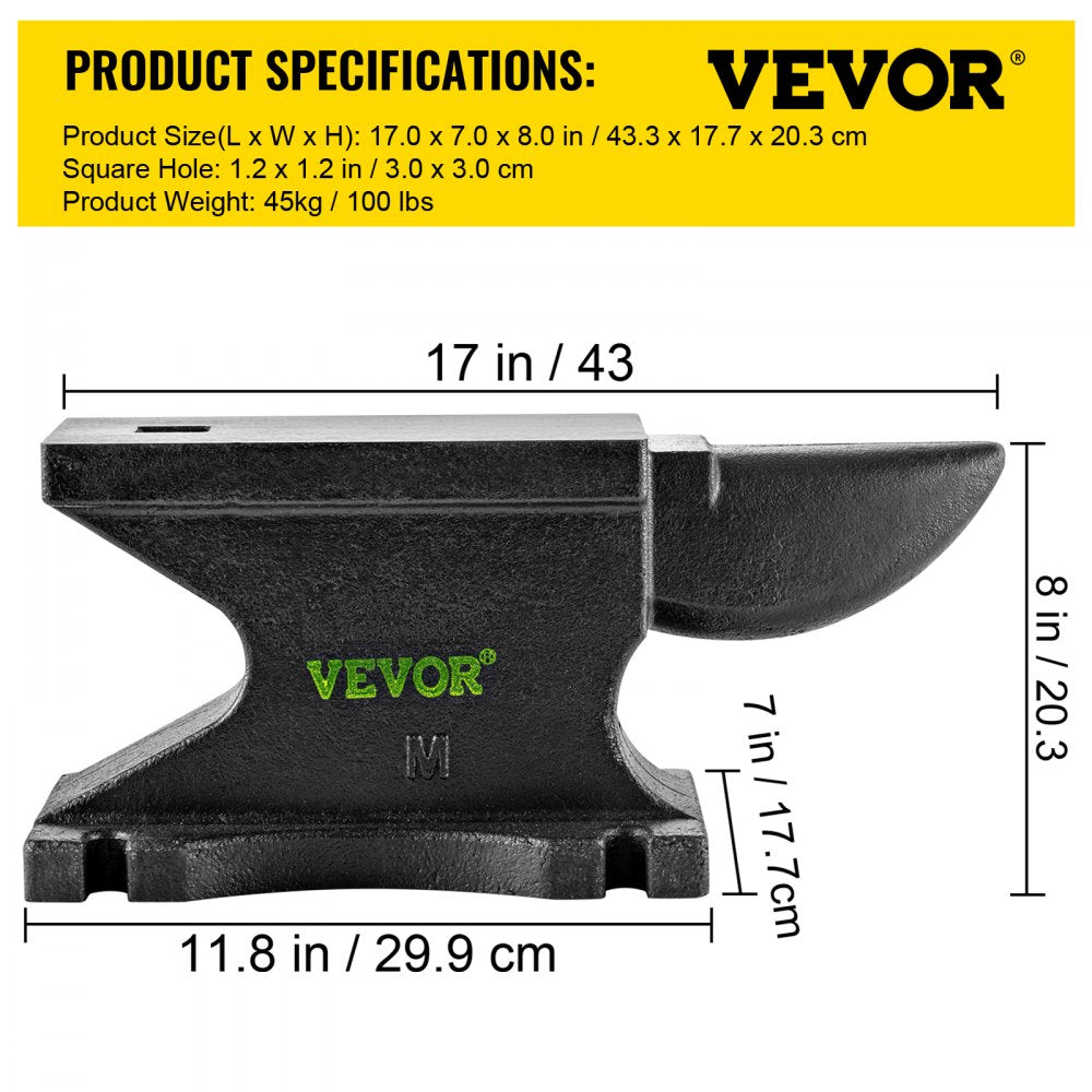 AMITOOLS Cast Iron Anvil, 100 Lbs(45kg) Single Horn Anvil with 10.4 x 5 in Countertop and Stable Base, High Hardness Rugged Round Horn Anvil Blacksmith, for Bending, Shaping, Twisting