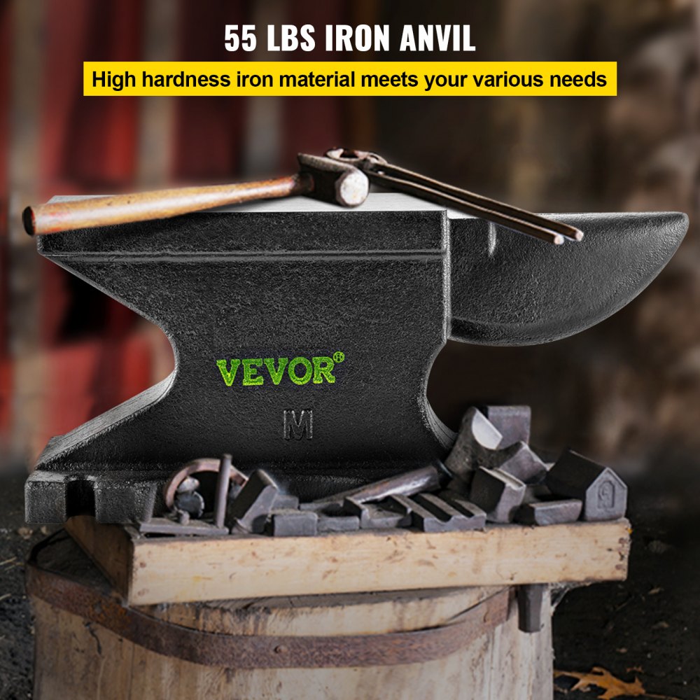 AMITOOLS Cast Iron Anvil, 55 Lbs(25kg) Single Horn Anvil with 8.6 x 4.1 inch Countertop and Stable Base, High Hardness Rugged Round Horn Anvil Blacksmith, for Bending, Shaping, Twisting