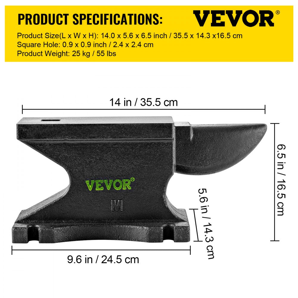 AMITOOLS Cast Iron Anvil, 55 Lbs(25kg) Single Horn Anvil with 8.6 x 4.1 inch Countertop and Stable Base, High Hardness Rugged Round Horn Anvil Blacksmith, for Bending, Shaping, Twisting