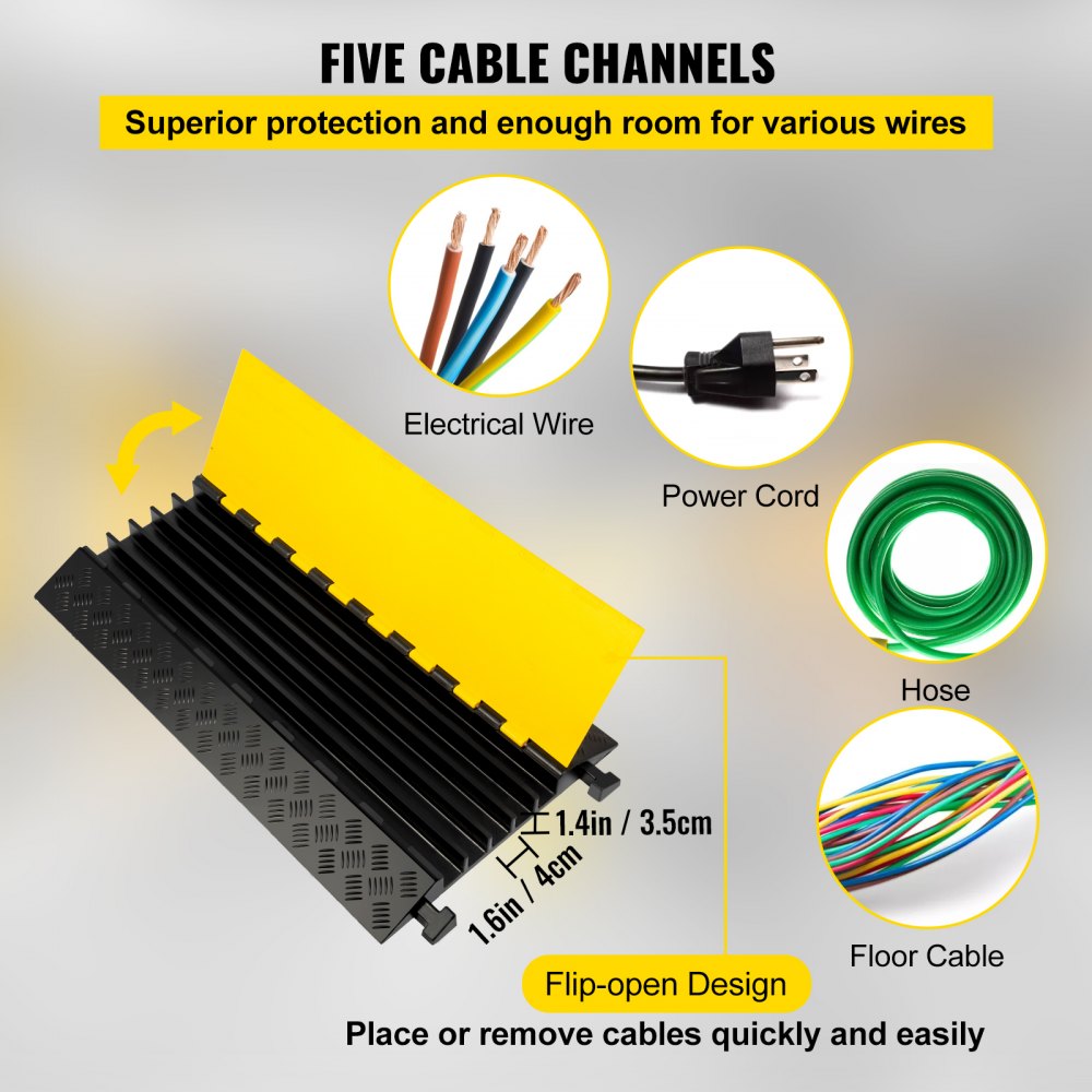 AMITOOLS 5 Channel Cable Protectors Extreme Rubber Cable Ramps Heavy Duty Protective Cable Wire Cord Ramp Driveway Rubber Traffic Speed Bumps Cable Protector (5-Channel, 1Pack-18000Lb)