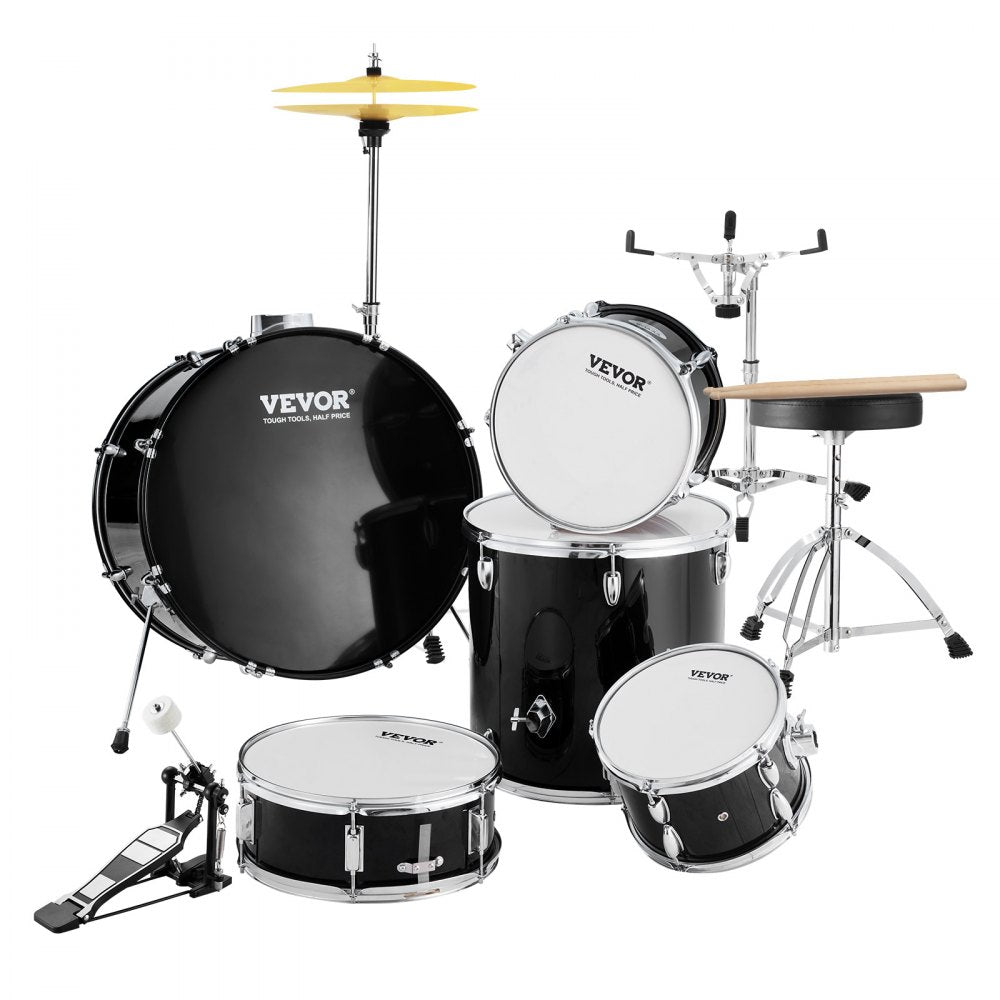 AMITOOLS Adult Drum Set, 5-Piece, 22 inches Complete Full Size Drum Kit with Bass Toms Snare Floor Drum Adjustable Throne Stands Cymbal Hi-Hat Pedal and Drumsticks, Beginner Drum Kit for Adults, Black