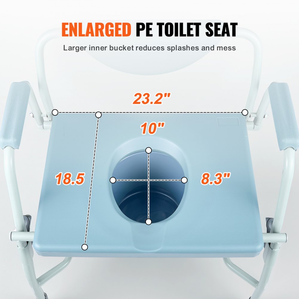 AMITOOLS Commode Chair, Bedside Commode with Drop-Down Arms and Detachable Backrest, 5-Level Adjustable Height, 7L Removable Bucket, Easy to Assemble, 1000LBS Capacity, Portable Toilet for Adults Seniors