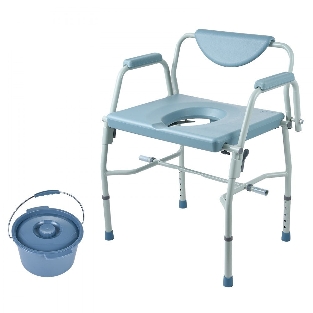 AMITOOLS Commode Chair, Bedside Commode with Drop-Down Arms and Detachable Backrest, 5-Level Adjustable Height, 7L Removable Bucket, Easy to Assemble, 1000LBS Capacity, Portable Toilet for Adults Seniors