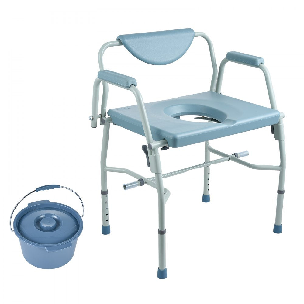 AMITOOLS Commode Chair, Bedside Commode with Drop-Down Arms and Detachable Backrest, 5-Level Adjustable Height, 7L Removable Bucket, Easy to Assemble, 1000LBS Capacity, Portable Toilet for Adults Seniors