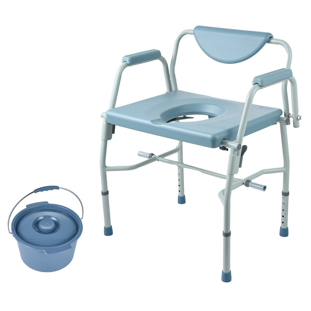 AMITOOLS Commode Chair, Bedside Commode with Drop-Down Arms and Detachable Backrest, 5-Level Adjustable Height, 7L Removable Bucket, Easy to Assemble, 1000LBS Capacity, Portable Toilet for Adults Seniors