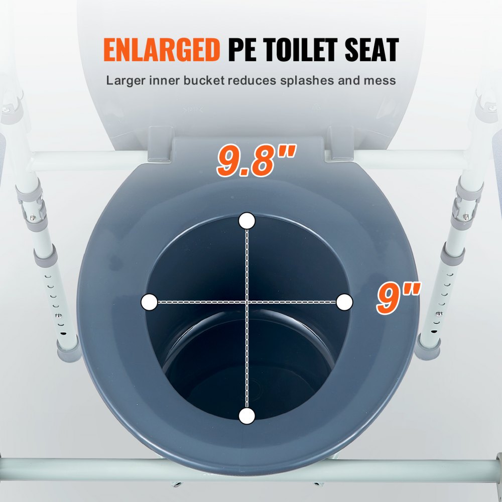 AMITOOLS Commode Chair, Bedside Commode with Wider Toilet Seat, 7-Level Adjustable Height, 5.8L Removable Bucket, Easy to Assemble, 350 LBS Capacity, Raised Toilet Seat for Adults Seniors