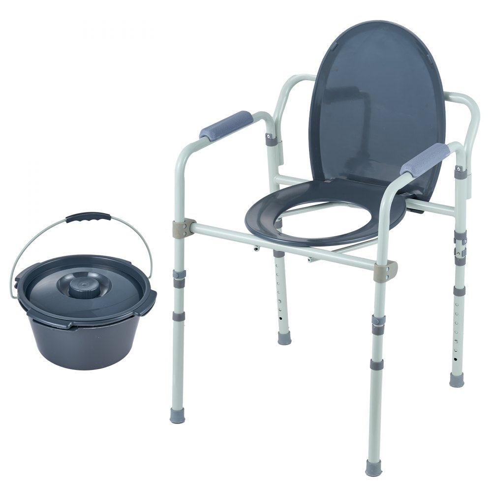 AMITOOLS Commode Chair, Bedside Commode with Wider Toilet Seat, 7-Level Adjustable Height, 5.8L Removable Bucket, Easy to Assemble, 350 LBS Capacity, Raised Toilet Seat for Adults Seniors