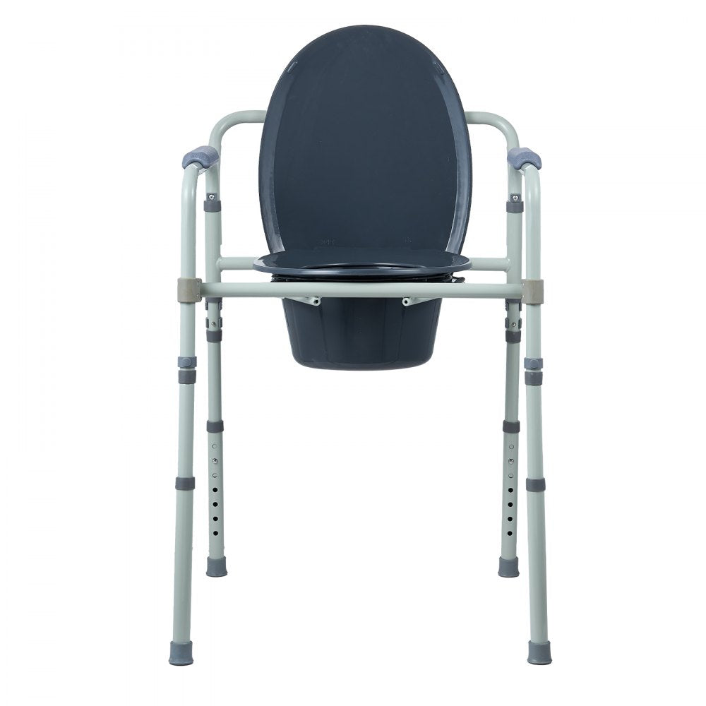 AMITOOLS Commode Chair, Bedside Commode with Wider Toilet Seat, 7-Level Adjustable Height, 5.8L Removable Bucket, Easy to Assemble, 350 LBS Capacity, Raised Toilet Seat for Adults Seniors