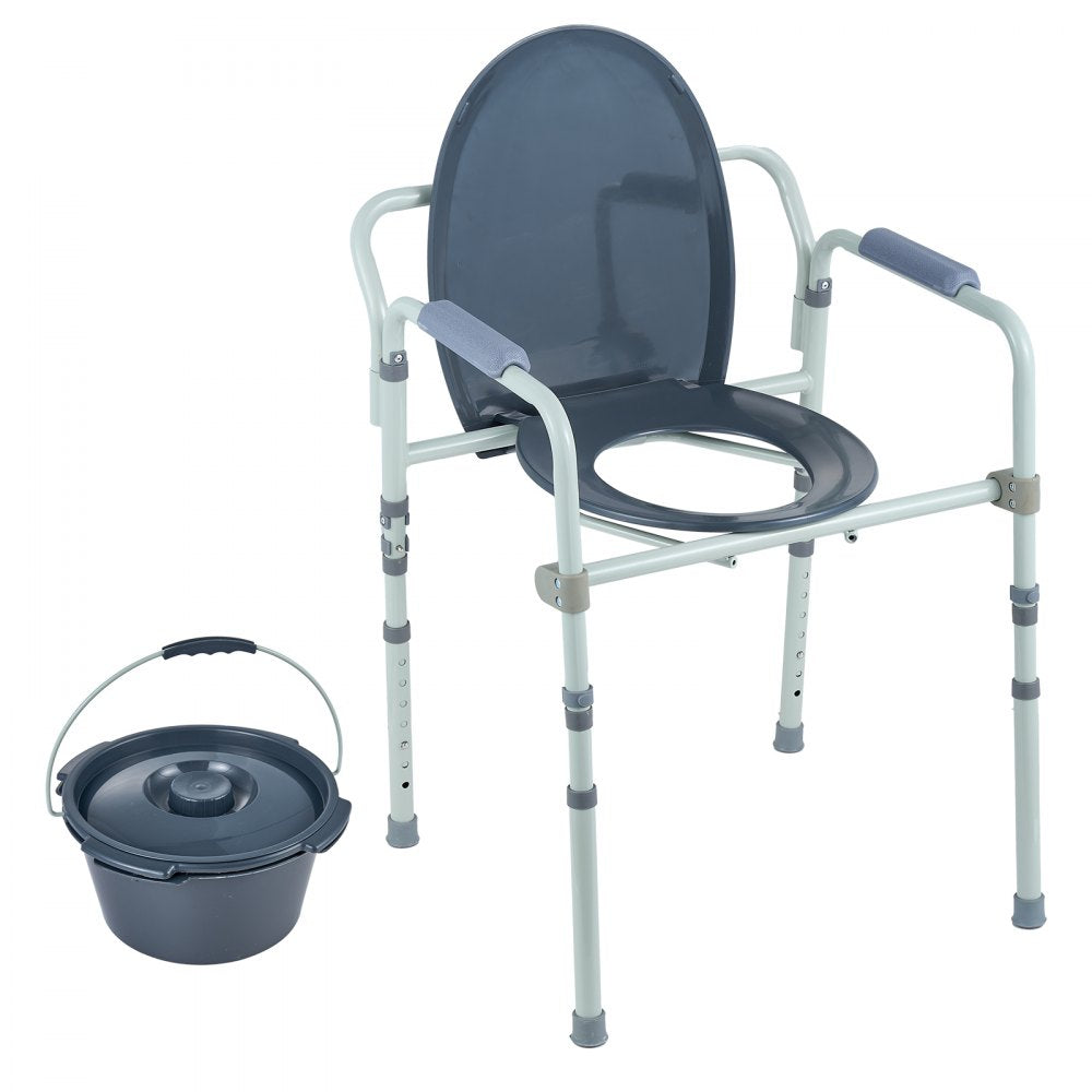 AMITOOLS Commode Chair, Bedside Commode with Wider Toilet Seat, 7-Level Adjustable Height, 5.8L Removable Bucket, Easy to Assemble, 350 LBS Capacity, Raised Toilet Seat for Adults Seniors