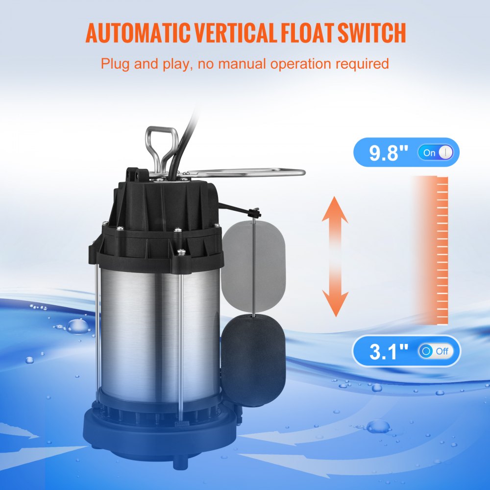 AMITOOLS Submersible Sump Pump Water Pump 1/2 HP 4320GPH Cast Iron Steel Basement