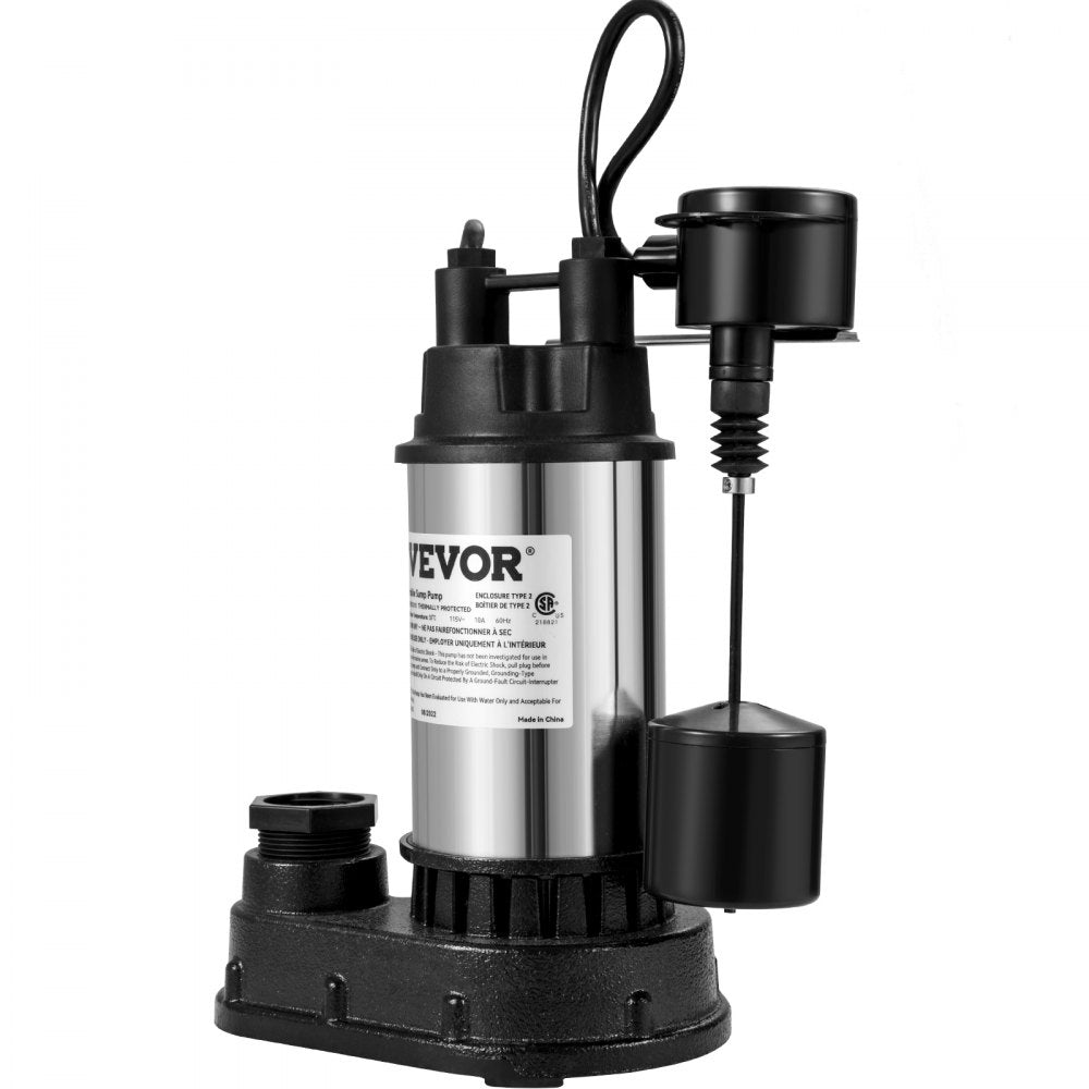 AMITOOLS 1.5 HP Submersible Cast Iron and Steel Sump Pump, 6000 GPH Submersible Water Pump with Integrated Vertical Float Switch, for Basement Water Basin and Flooding Area