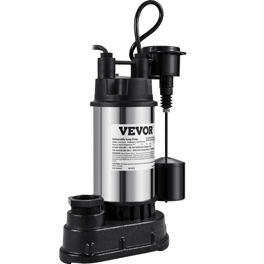 AMITOOLS 1.5 HP Submersible Cast Iron and Steel Sump Pump, 6000 GPH Submersible Water Pump with Integrated Vertical Float Switch, for Basement Water Basin and Flooding Area