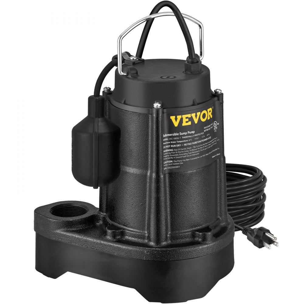 AMITOOLS Sump Pump, 1/2 HP 3960 GPH, Submersible Cast Iron Water Pump, 1-1/2