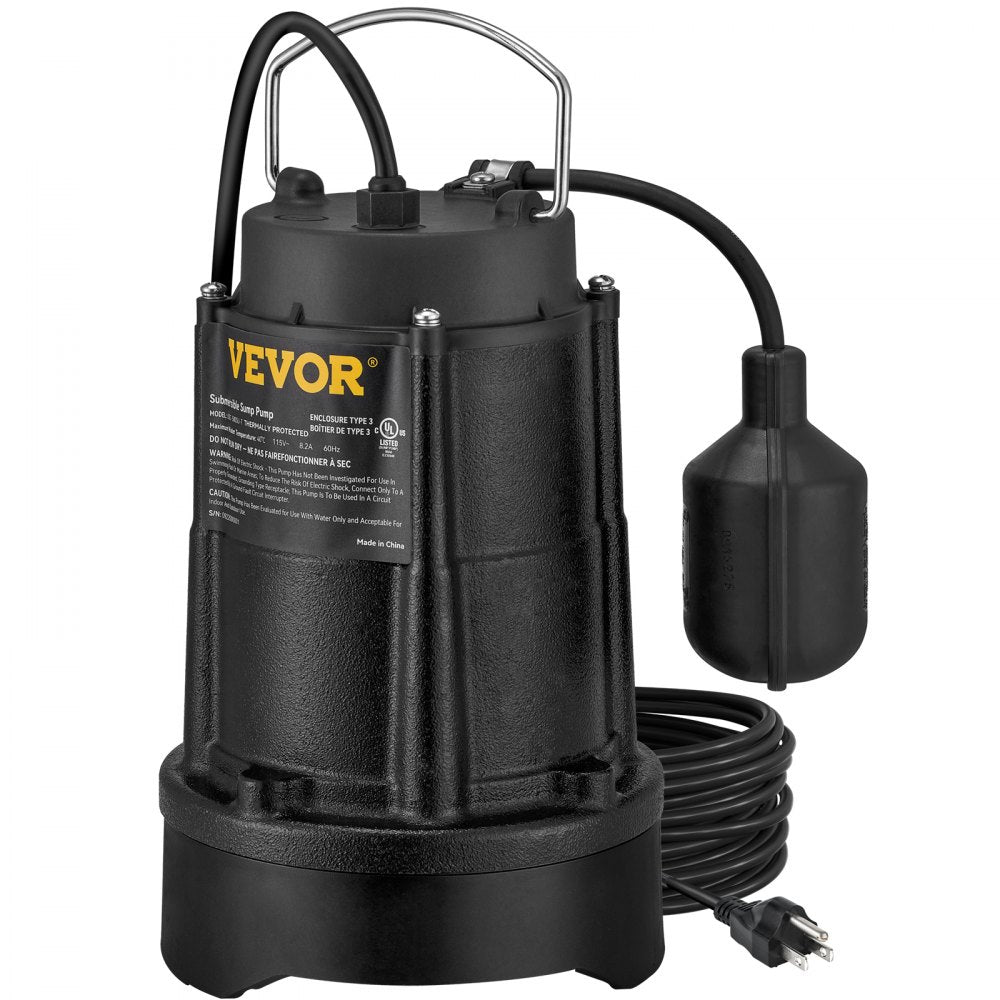 AMITOOLS Sump Pump, 1/2 HP 3960 GPH, Submersible Cast Iron Water Pump, 1-1/2