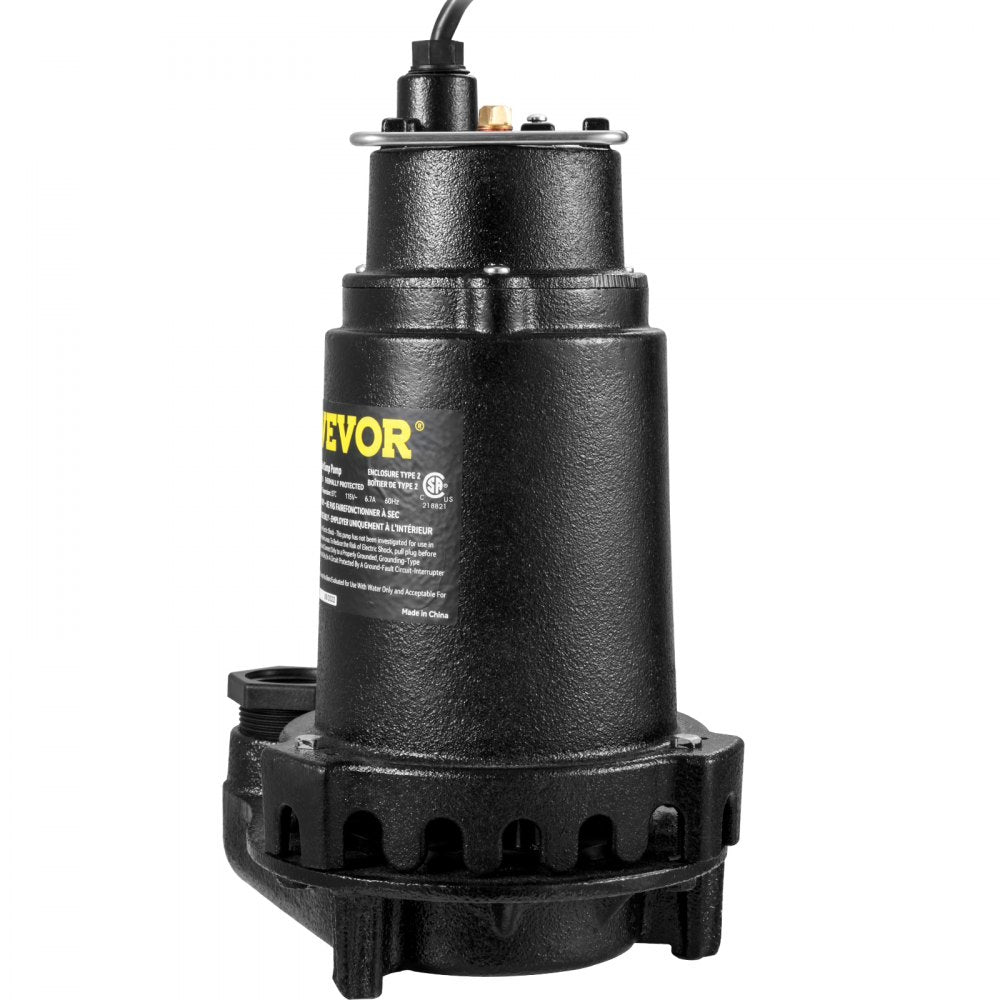 AMITOOLS 1HP Sewage Pump, 5600 GPH Cast Iron Submersible Sump Pump with Automatic Snap-action Float Switch, Heavy-Duty Submersible Sewage, Basement Tested to CSA Standards