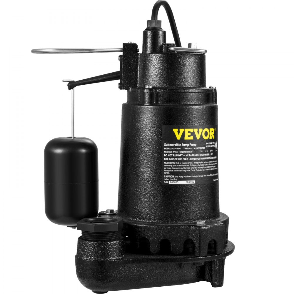 AMITOOLS 1HP Sewage Pump, 5600 GPH Cast Iron Submersible Sump Pump with Automatic Snap-action Float Switch, Heavy-Duty Submersible Sewage, Basement Tested to CSA Standards