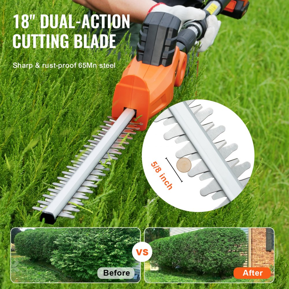 AMITOOLS 20V Cordless Hedge Trimmer, 18 inch Double-edged Steel Blade, Pole Hedge Trimmer Kit 20V Battery, Fast Charger Included, 74