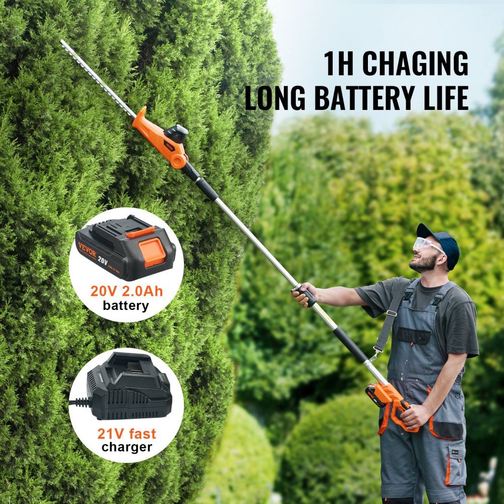 AMITOOLS 20V Cordless Hedge Trimmer, 18 inch Double-edged Steel Blade, Pole Hedge Trimmer Kit 20V Battery, Fast Charger Included, 74