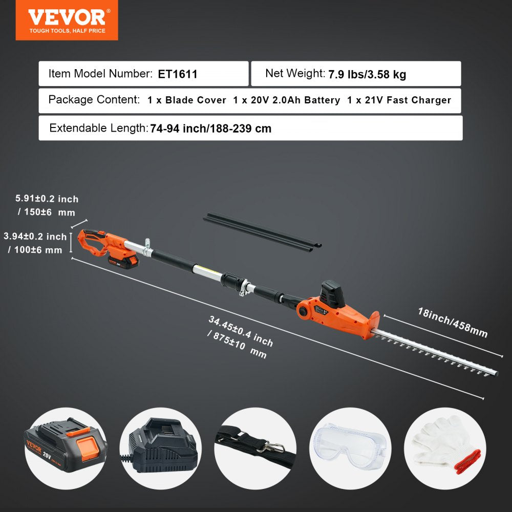 AMITOOLS 20V Cordless Hedge Trimmer, 18 inch Double-edged Steel Blade, Pole Hedge Trimmer Kit 20V Battery, Fast Charger Included, 74