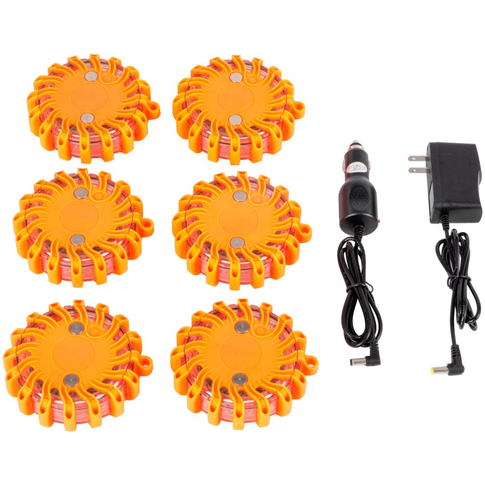 AMITOOLS6pc Road Flares Emergency Lights Flashing Light Safety Beacon Magnetic W/ Bag