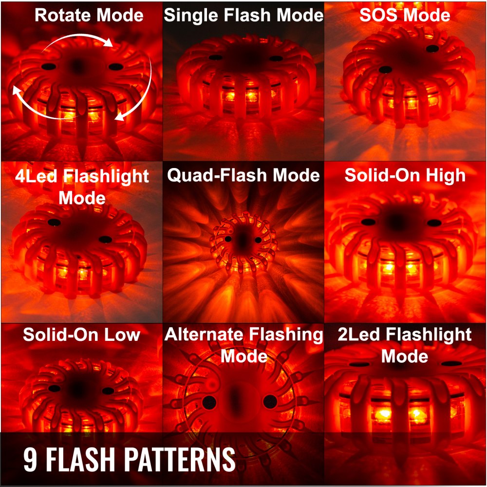 AMITOOLS6pc Road Flares Emergency Lights Flashing Light Safety Beacon Magnetic W/ Bag