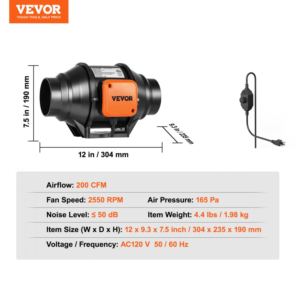 AMITOOLS 4 Inch Inline Duct Fan HVAC Exhaust Blower Kit AC Variable Speed Control