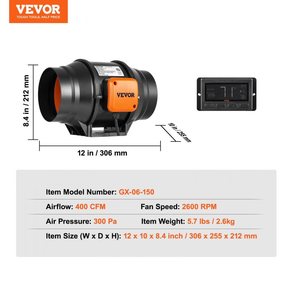 AMITOOLS 6 Inch Inline Duct Fan HVAC Exhaust Blower Kit EC Variable Speed Control