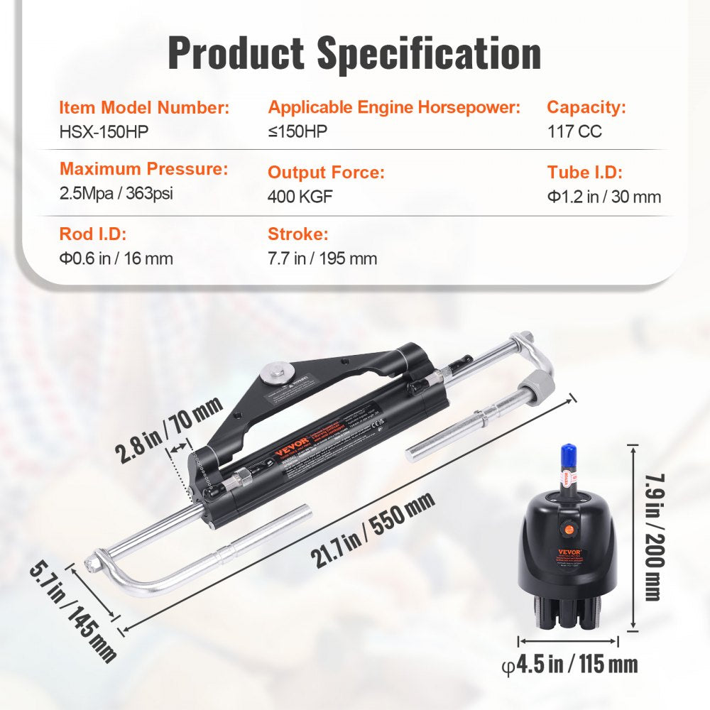 AMITOOLS Hydraulic Outboard Steering Kit, 150HP, Marine Boat Hydraulic Steering System, with Helm Pump Two-Way Lock Cylinder and 26 Feet Hydraulic Steering Hose, for Single Station Single-Engine Boats