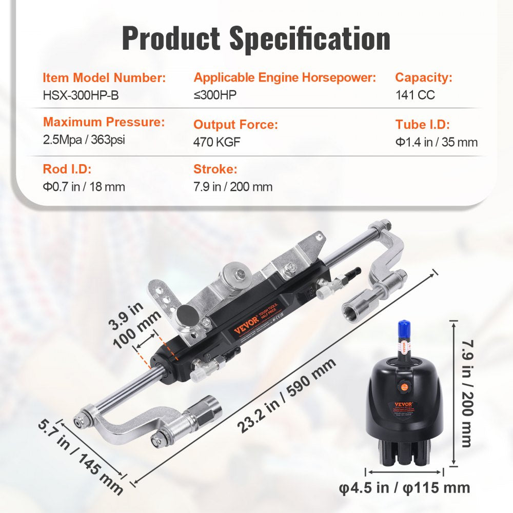 AMITOOLS Hydraulic Outboard Steering Kit, 300HP, Marine Boat Hydraulic Steering System, with Helm Pump Two-Way Lock Cylinder and 26 Feet Hydraulic Steering Hose, for Single Station Single-Engine Boats