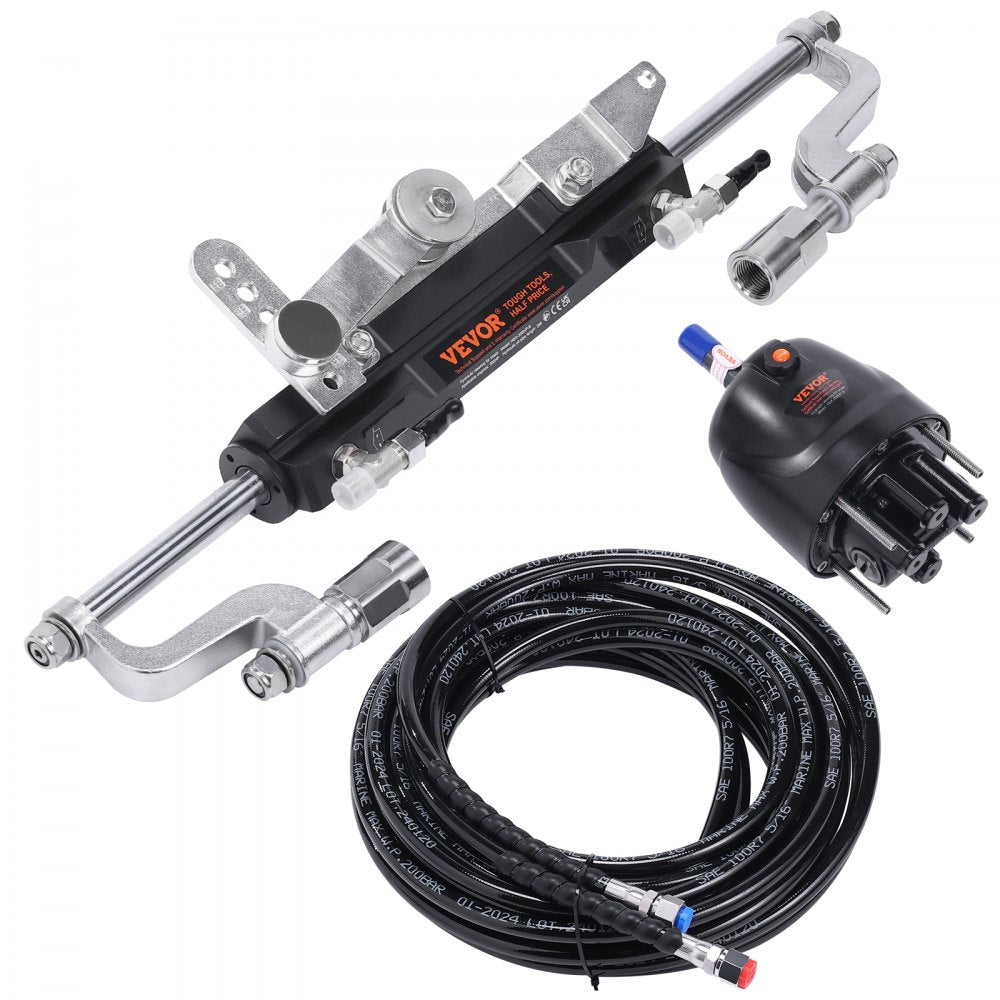 AMITOOLS Hydraulic Outboard Steering Kit, 300HP, Marine Boat Hydraulic Steering System, with Helm Pump Two-Way Lock Cylinder and 26 Feet Hydraulic Steering Hose, for Single Station Single-Engine Boats