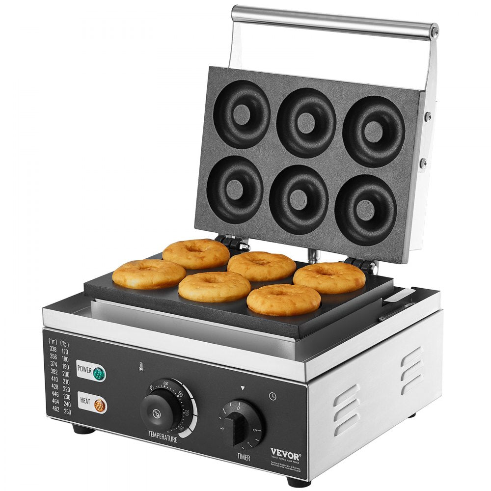 AMITOOLS Electric Donut Maker, 1550W Commercial Doughnut Machine with Non-stick Surface, 6 Holes Double-Sided Heating Waffle Machine Makes 6 Doughnuts, Temperature 122-572℉, for Restaurant and Home Use