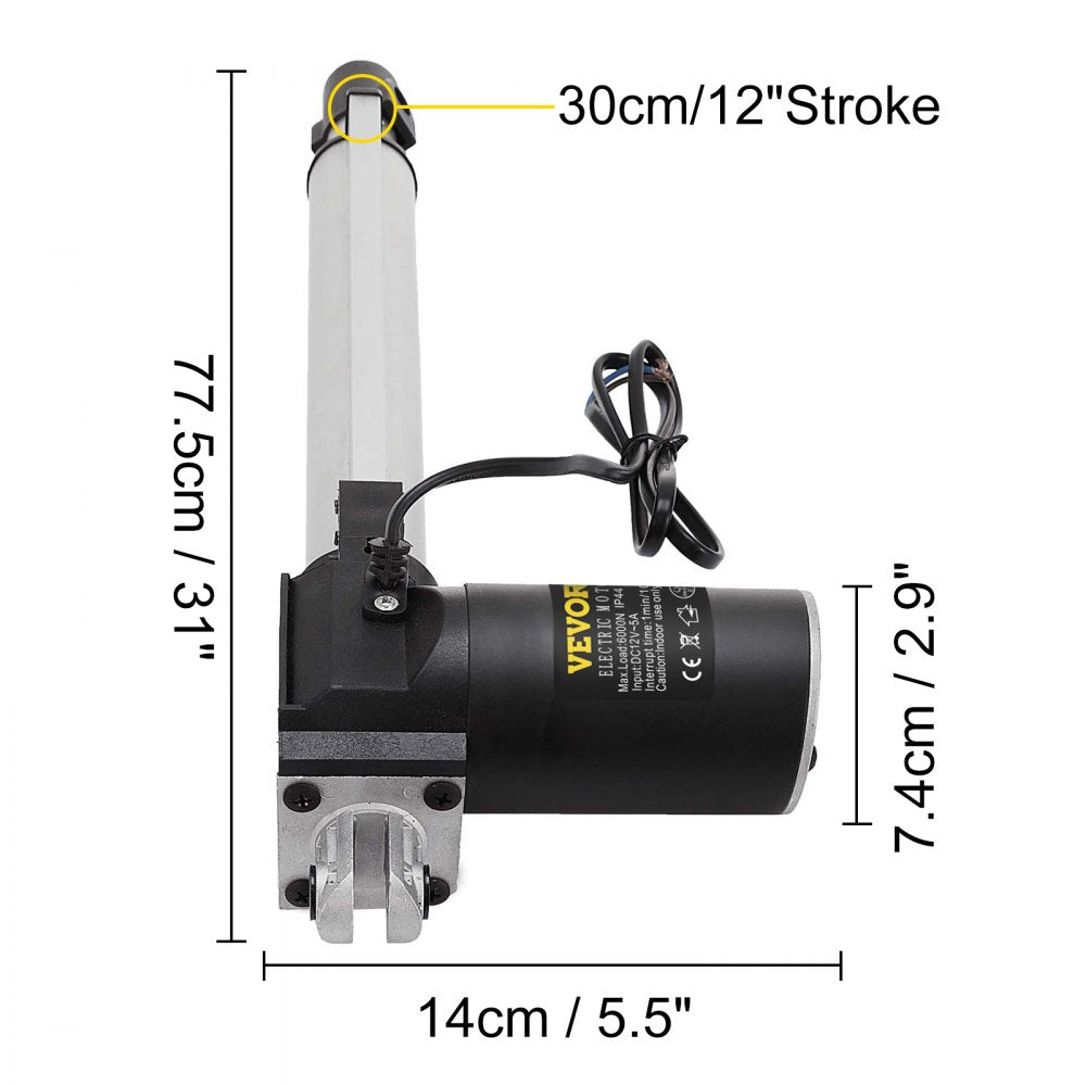 AMITOOLS 12 Inch Stroke Electric Actuators DC 12V with Mounting Bracket Heavy Duty 6000N/1320LB Actuators for Recliner TV Table Lift Massage Bed Electric Sofa