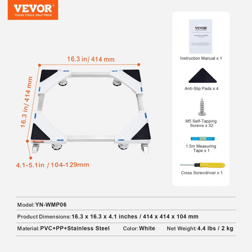 AMITOOLS Mini Fridge Stand Universal Laundry Pedestal, Adjustable Refrigerator Stand with Smooth Casters, Washing Machine Multi-Functional Base for Washer And Dryer, 16.3