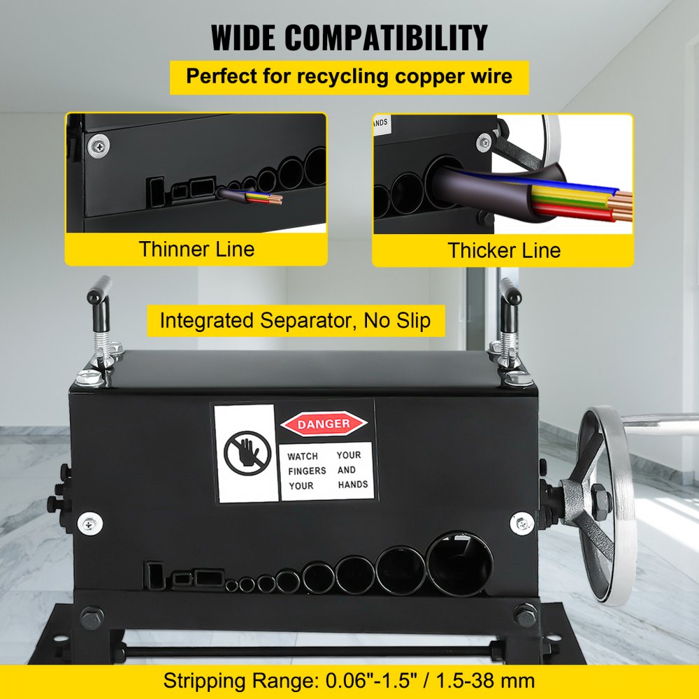 AMITOOLS Cable Wire Stripping Machine Φ1.5mm~Φ20mm Wire Stripping Machine 10 Channels Wire Stripping Machine Tool Manual Hand Cranked Industrial Wire Stripping Recycle (10 Channels)