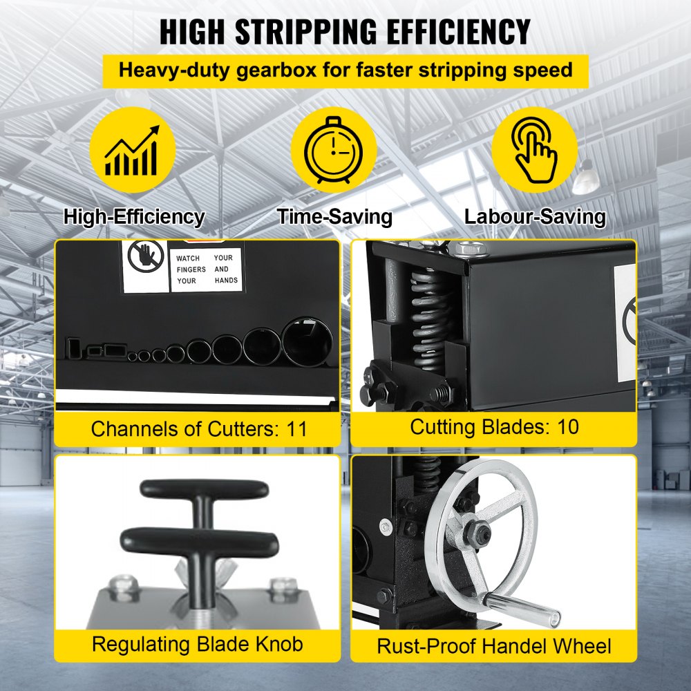 AMITOOLS Cable Wire Stripping Machine Φ1.5mm~Φ20mm Wire Stripping Machine 10 Channels Wire Stripping Machine Tool Manual Hand Cranked Industrial Wire Stripping Recycle (10 Channels)