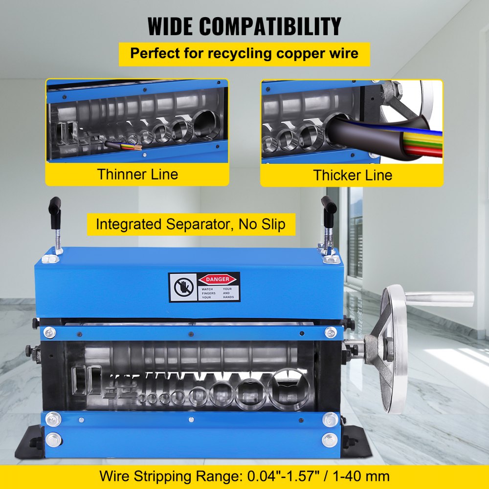 AMITOOLS Wire Stripping Machine DA 0.06 inch -1.5 inch,Manual Wire Stripping Machine 11 Channels 10 Cutting Blades,Wire Stripper Machine Manual Hand Cranked,for Stripping Scrap Copper Wire