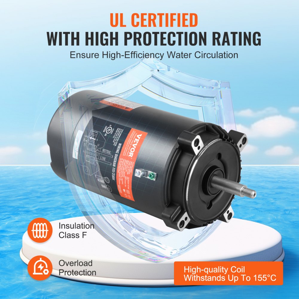 AMITOOLS 0.75 HP Pool Pump Motor, 56J Frame, 115V(8 Amps)/230V(4 Amps) 3450 RPM, 60Hz, 1.5 Service Factor, 80μF/250V Capacitor, CCW Rotation Round Flange Replacement Motor