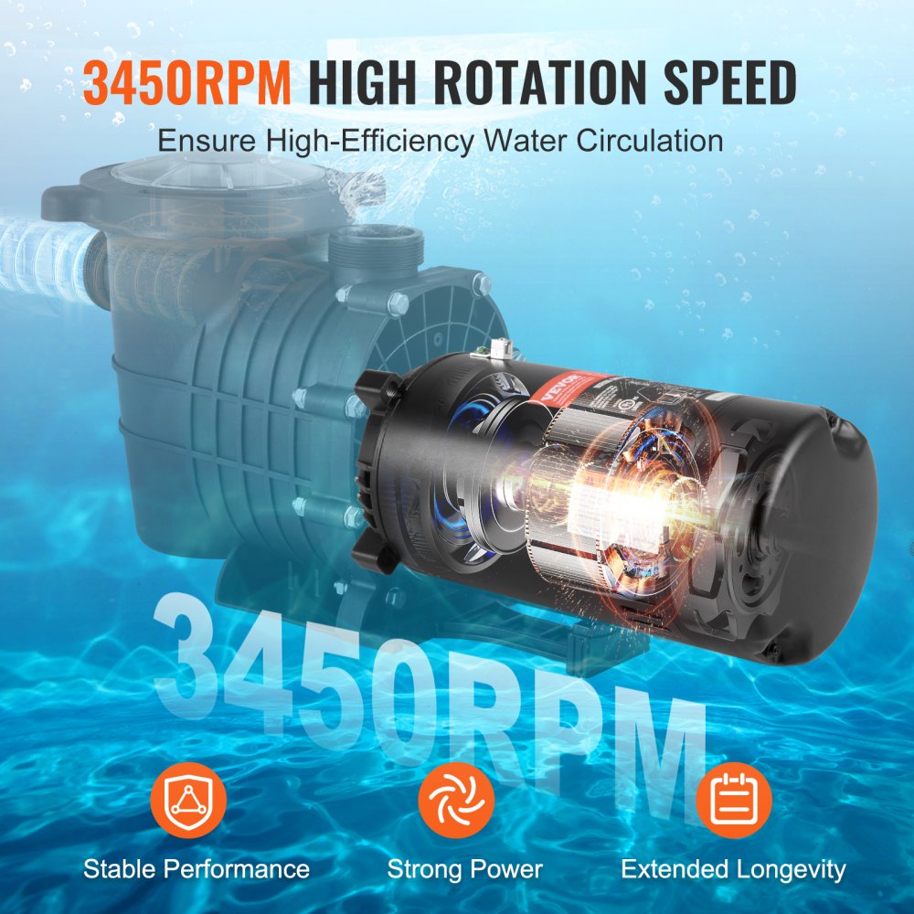 AMITOOLS 1.5 HP Pool Pump Motor, 56J Frame, 115V(13.6 Amps)/230V(6.8 Amps) 3450 RPM, 60Hz, 1.3 Service Factor, 90μF/250V Capacitor, CCW Rotation Round Flange Replacement Motor