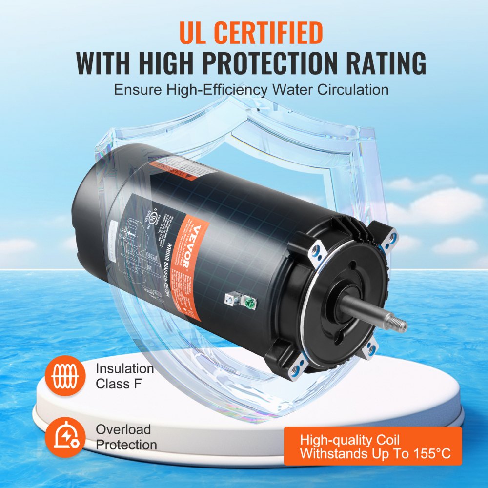 AMITOOLS 1.5 HP Pool Pump Motor, 56J Frame, 115V(13.6 Amps)/230V(6.8 Amps) 3450 RPM, 60Hz, 1.3 Service Factor, 90μF/250V Capacitor, CCW Rotation Round Flange Replacement Motor