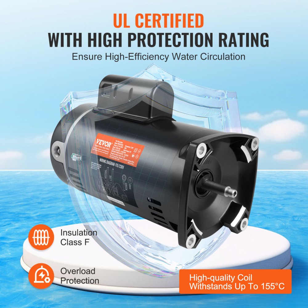 AMITOOLS 1.5HP Pool Pump Motor 115/230V 12.8/6.4A 56Y 3450RPM 90μF/250V Capacitor